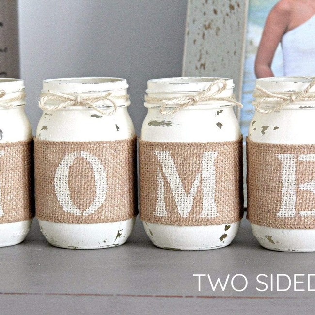 Farmhouse Home Decor | Rustic Table Decor  - Two Sided Decorative Jars-gallery-25957483655