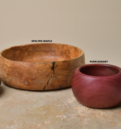 Spalted Maple Serving Bowl and Purpleheart and Walnut Bowls