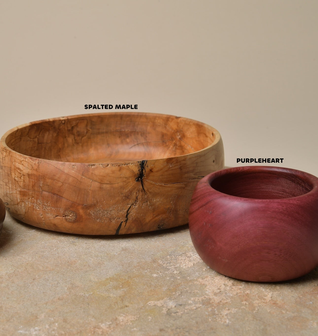 Spalted Maple Serving Bowl and Purpleheart and Walnut Bowls