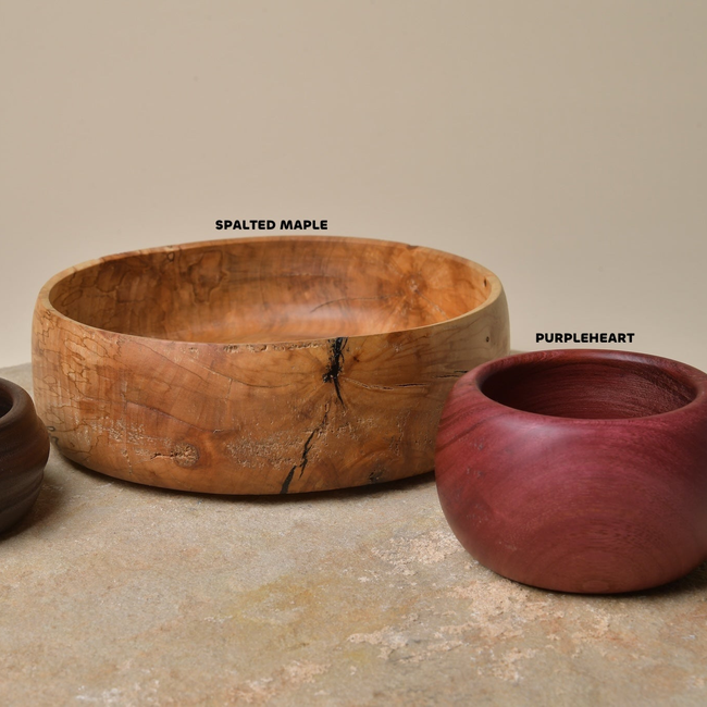 Spalted Maple Serving Bowl and Purpleheart and Walnut Bowls-gallery-38312639332530