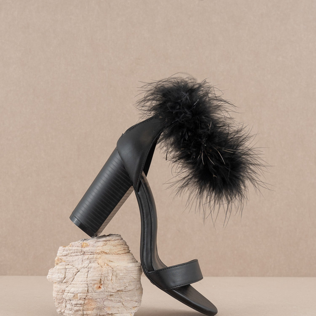 The Sasha | Black Feathered ankle block heel-gallery-36971121606833