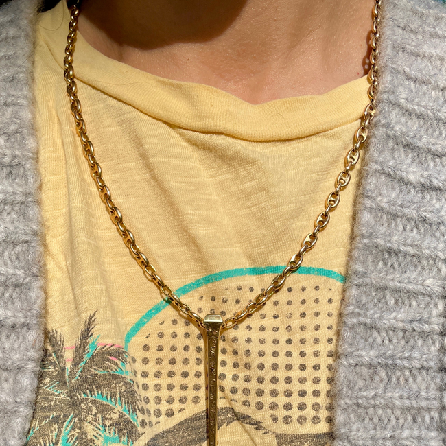 Antique Victorian yellow 14K engraved nail pin, approx 2.5 inch-gallery-52816799564091