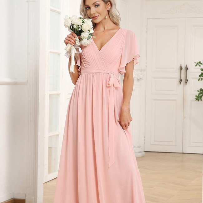 ever LEORA|Flowy Pleated A-Line Chiffon Tie-Waist Bridesmaid Dress-gallery-31317042233418