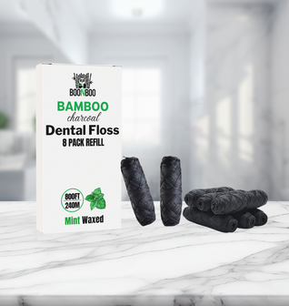 BOONBOO Dental Floss Refill, Bamboo Charcoal Woven Thread, 8 Heads