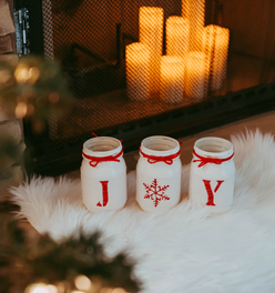 Rustic Christmas Table Decor JOY | Christmas White & Red Holiday Home Decor
