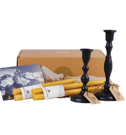 Beeswax Tapers and Candlestick Holder Gift Set