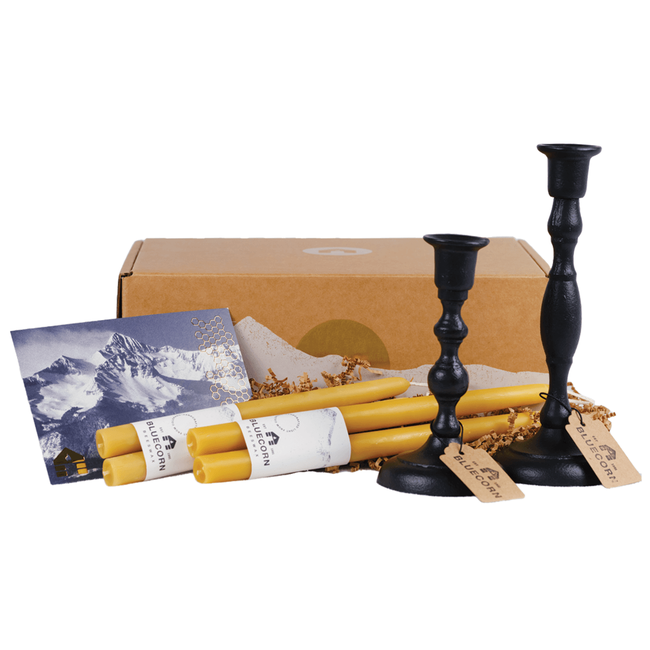 Beeswax Tapers and Candlestick Holder Gift Set-gallery-39117985808630