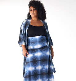 Babs Body-hugging Midi Skirt - Blue Burst Print Design