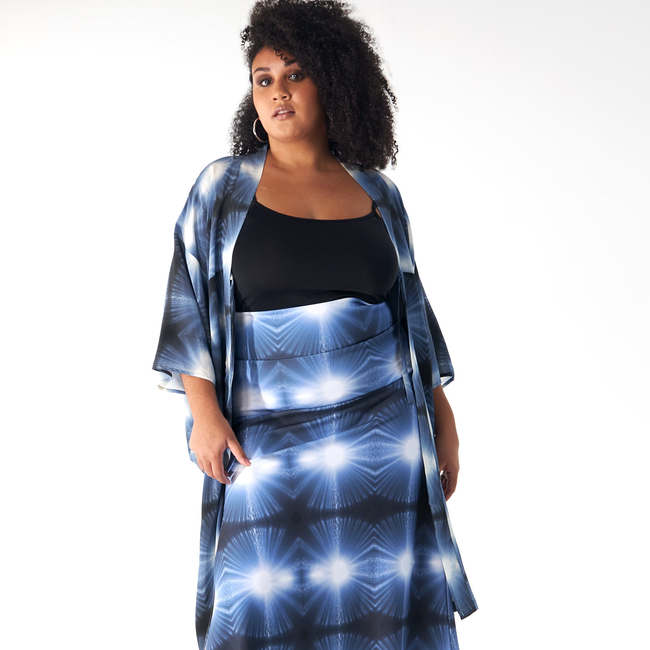 Babs Body-hugging Midi Skirt - Blue Burst Print Design-gallery-40066552463656