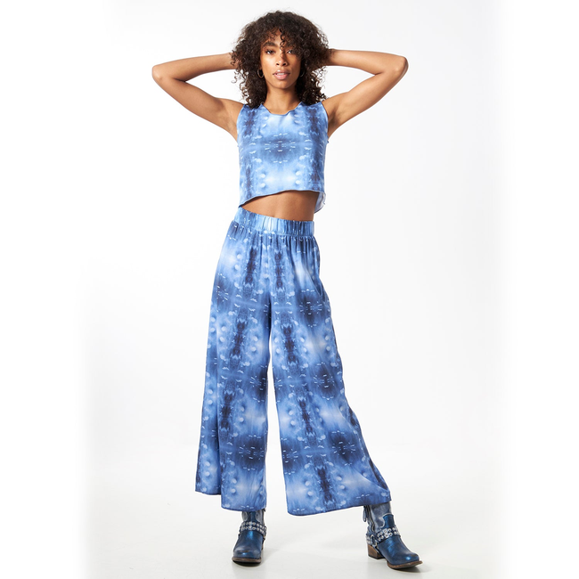 Babs Lightweight Wide Leg Pants - Blue Cloud Print-gallery-45252446191912