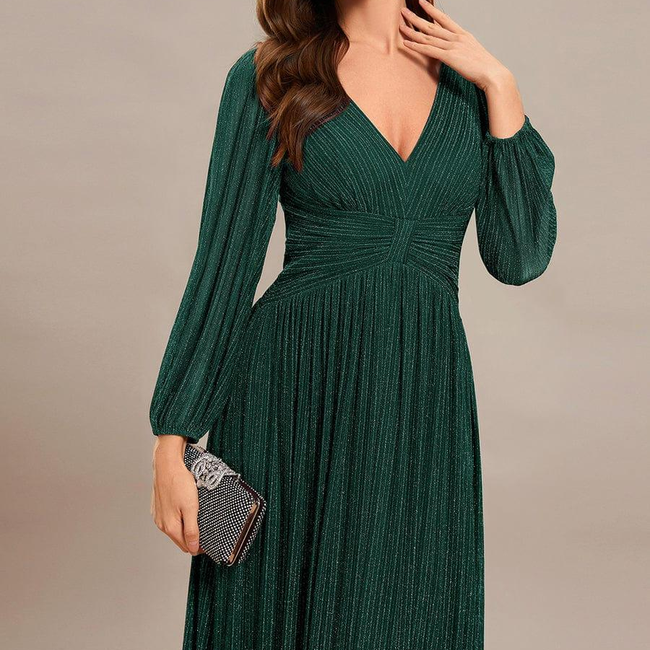 ever BRYM|Glittery Empire Waist Long Lantern Sleeves A-Line Evening Dress-gallery-31058964447306