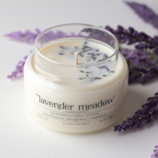 Soy Candle Lavender Meadow 10 oz. with Dry Lavender-gallery-28906572513350