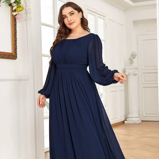 pretty CELESTE|Plus Size See-Through Puff Sleeve Chiffon Mother Dress-gallery-30780754100298