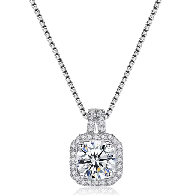 Two Carat Halo Cubic Zirconia Pendant Necklace-gallery-31577274613818