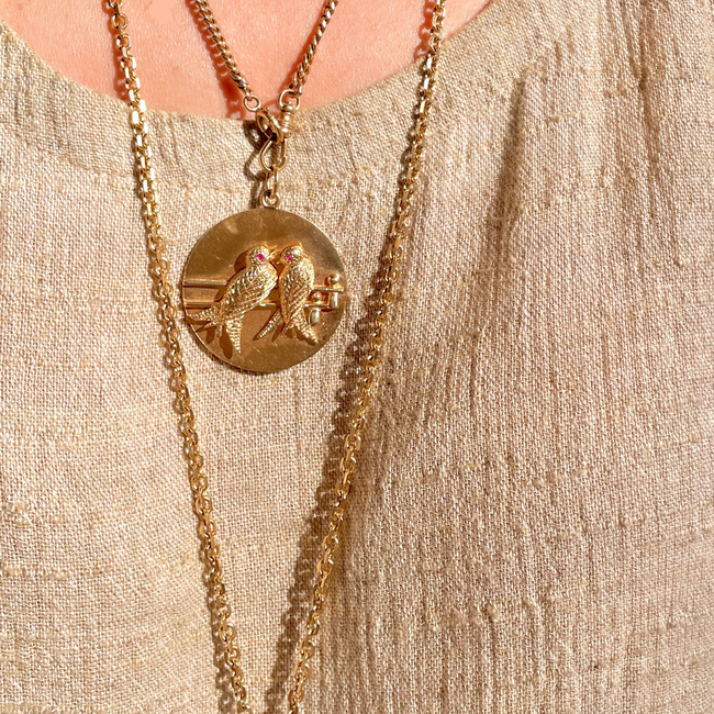 Amazing antique 18K reverse painted Peacock crystal with .7 ctw diamond crescent-gallery-49191953137979