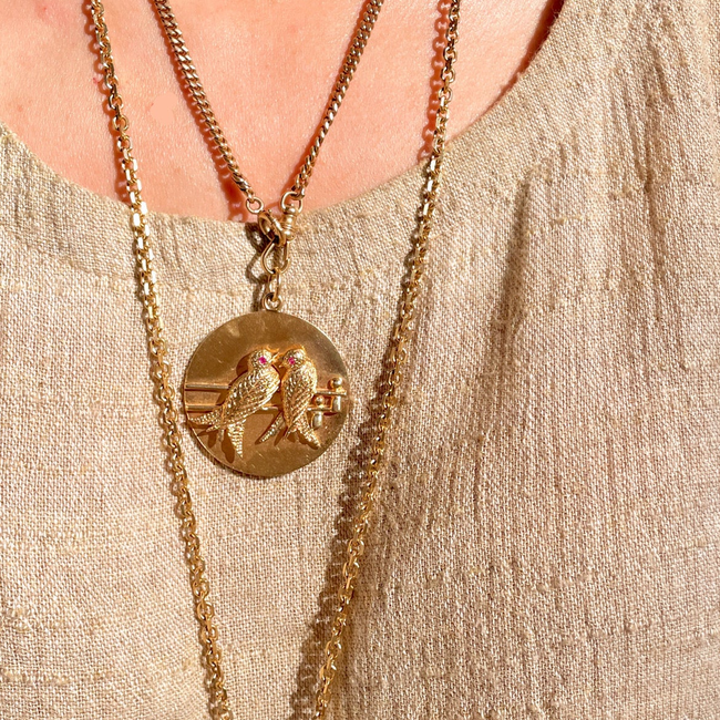 Amazing antique 18K reverse painted Peacock crystal with .7 ctw diamond crescent-gallery-49191953137979