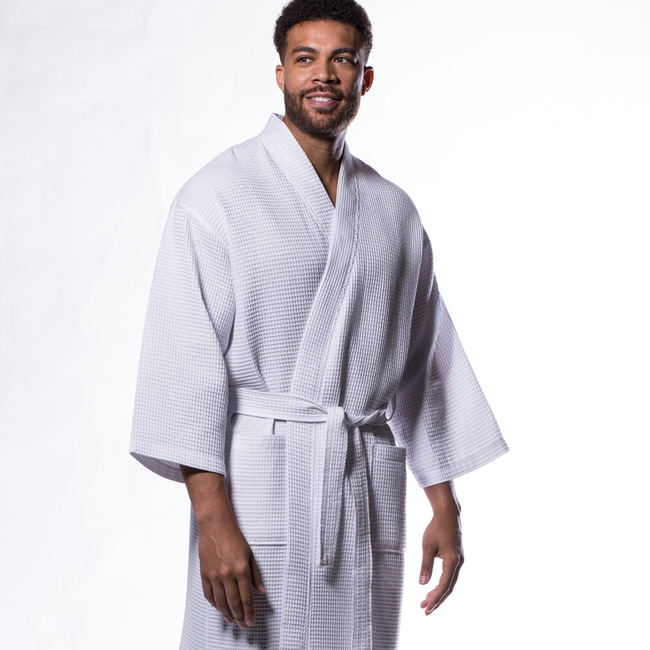 Waffle Kimono White Long Robe Square Pattern-gallery-46194517934339