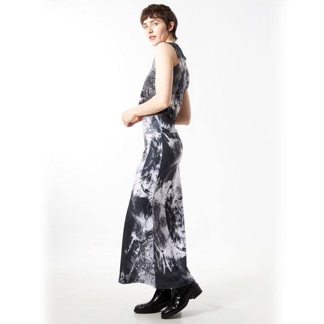 Babs Body-hugging Midi Skirt - Black/White Nature Print Design-gallery-45252201447720