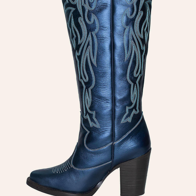 Bristol Metallic Navy Wide Calf Boots-gallery-38281969664224