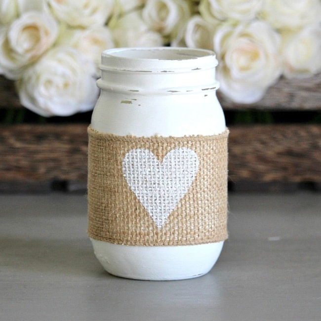 Painted Mason Jar with White Heart-gallery-28078554185798