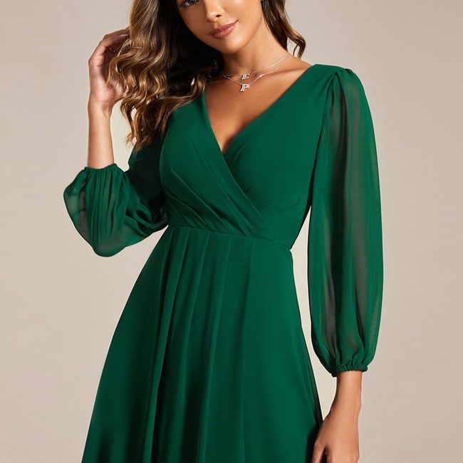 ever BRIAR|3/4 Sleeves Asymmetrical Hem A-Line Midi Wedding Guest Dress-gallery-31043971219530