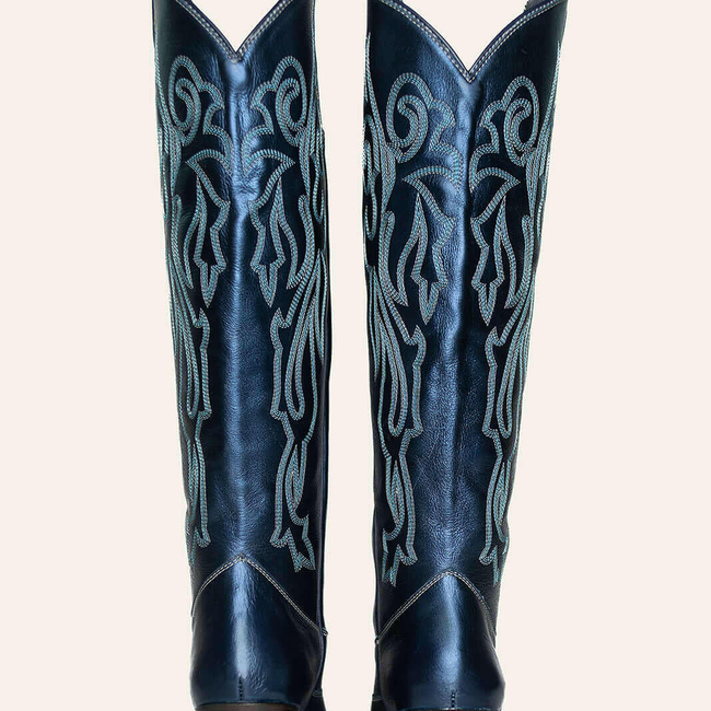 Bristol Metallic Navy Wide Calf Boots-gallery-38281973629152