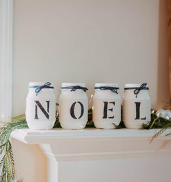 Rustic Christmas Mantel Decor in White and Blue NOEL - One Sided