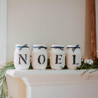 Rustic Christmas Mantel Decor in White and Blue NOEL - One Sided