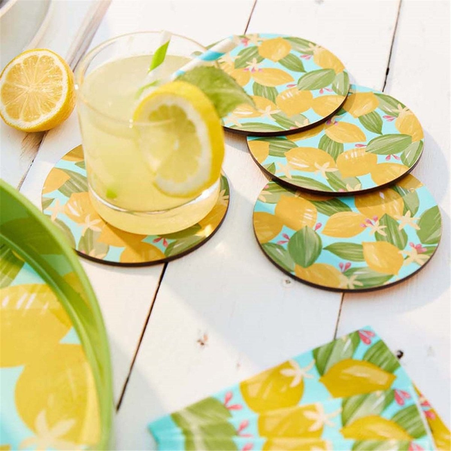 Lemon Blossoms Round Coaster - Set of 4-gallery-32767371083863