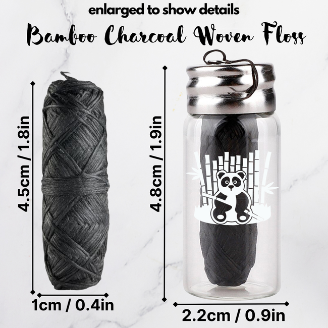 BOONBOO Dental Floss | Refillable Glass Bottle + 3 Threads | Total 300FT/90M | Bamboo Charcoal Woven-gallery-30172157247597