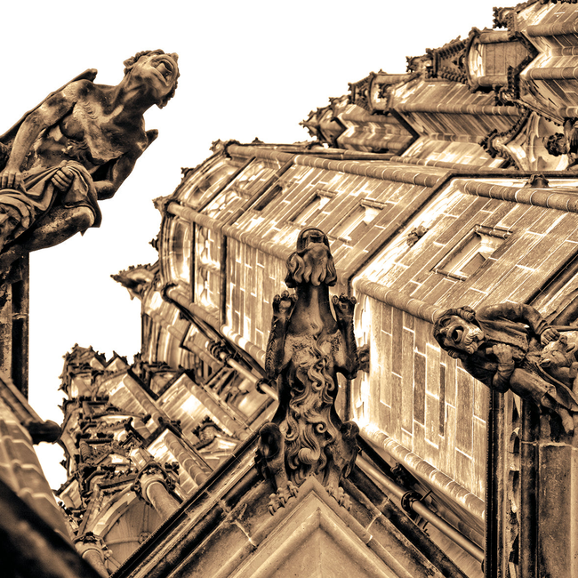 Babs Silk Blouse - Sepia Gargoyles Print Design-gallery-45486351974696