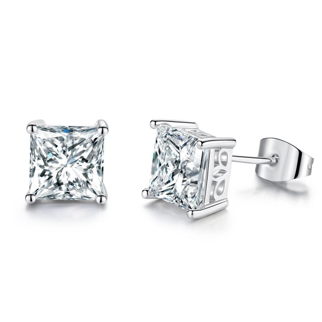 Princess Cut Stud Earrings Cubic Zirconia Stud Earrings-gallery-30351752855610