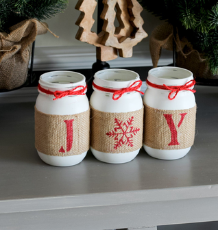 Christmas Table Decor JOY Mason Jar Set - White Red