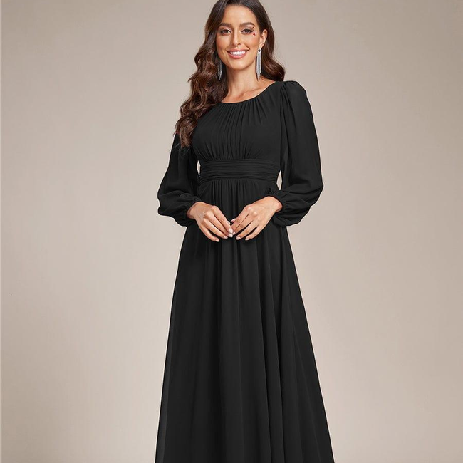ever CELESTE|Long Sleeve Chiffon A-Line Empire Waist Formal Dress-gallery-32686615461962