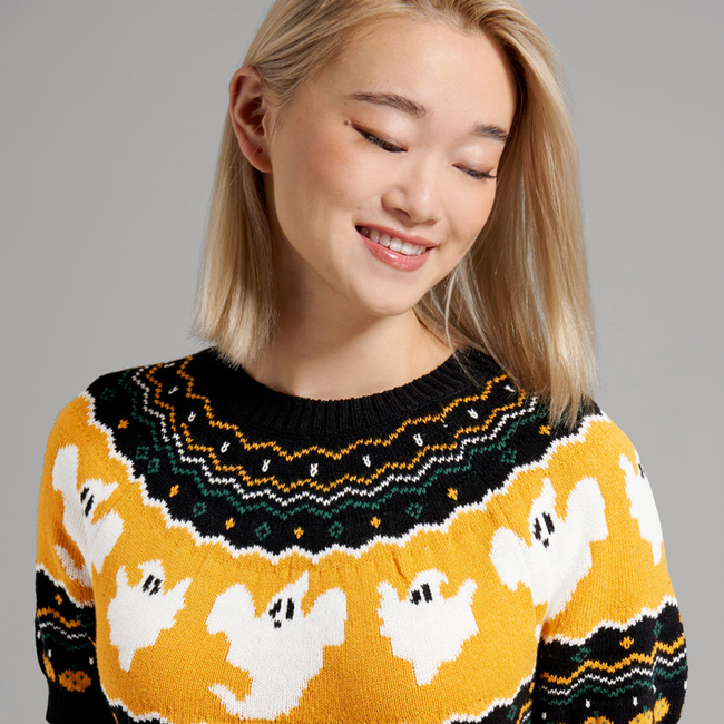 Jump Scare Short Sleeve Fair Isle Sweater Dress-gallery-34608665264299