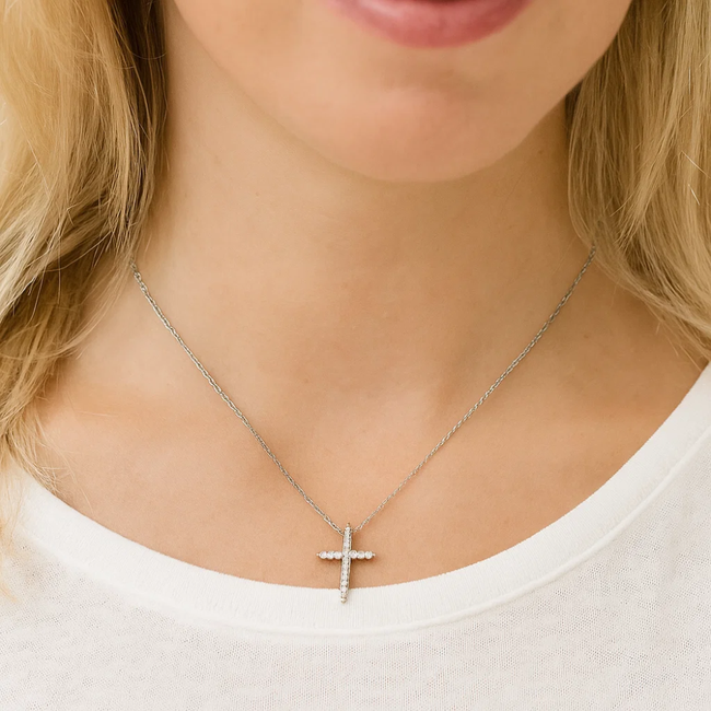 Faith Cubic Zirconia Cross Necklaces-gallery-31399159693370