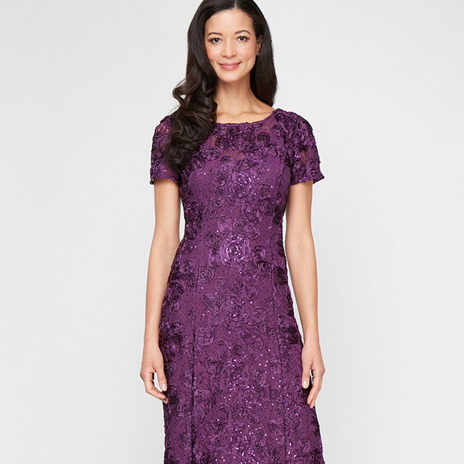 Petite Evelyn Rosette Lace Long Gown-gallery-42887277871360