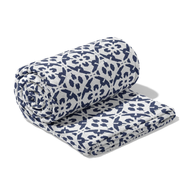 Porto Tiles Navy Fleece Blanket-gallery-43556582359288