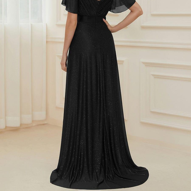 ever LIORÉ|Sparkling Short Sleeve V-Neck Ribbon Waist A-Line Evening Dress-gallery-29626014007370