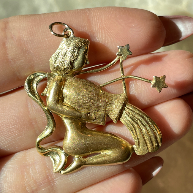 Vintage yellow 18K gold Aquarius statement pendant-gallery-51168069714235