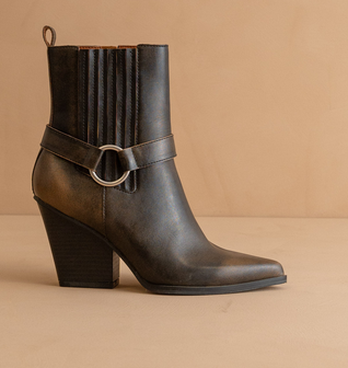 The Carson | Brown Distressed Leather Moto Bootie