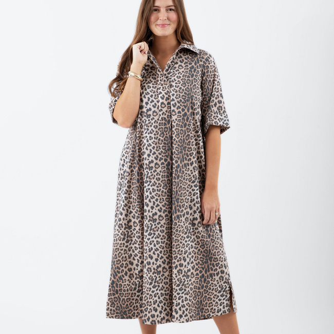 Weekender Caftan Dress - Khaki Leopard-gallery-50809570689312