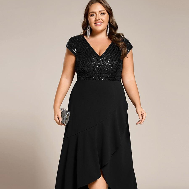 ever BAYLOR|Short Sleeve V-Neck Midi Sequin Formal Dress-gallery-32828979216458