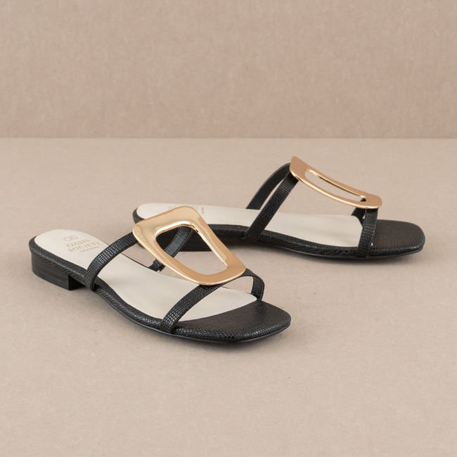 The Amiyah | Black Statement Buckle Sandal-gallery-34702130086065