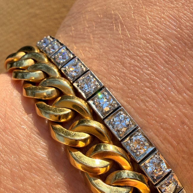 Antique Platinum approx 6ctw Old Mine Cut Diamond and European Cut Diamond Line bracelet, 6.5 inch-gallery-57097768042811