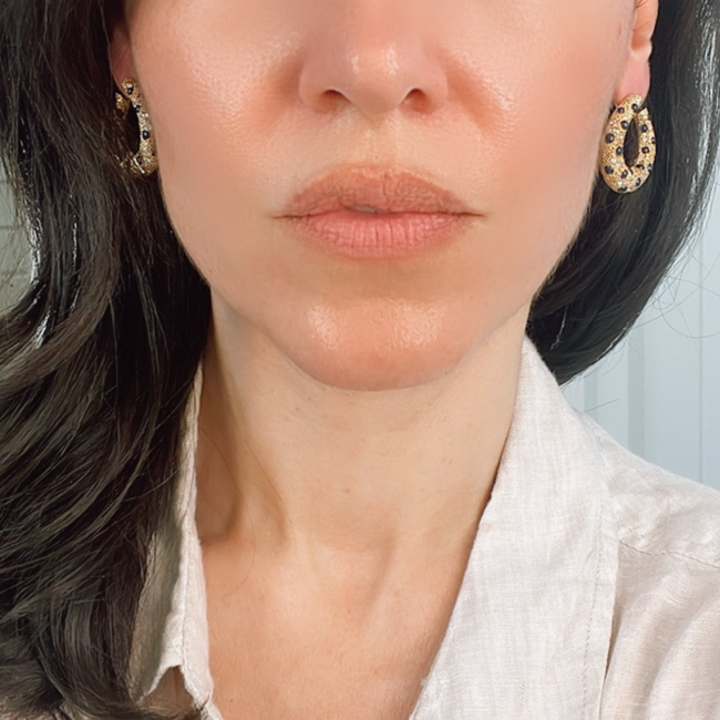 Vintage 18K textured bypass hoops with 3ctw cabochon sapphires and .75 ctw diamonds-gallery-55344662937915