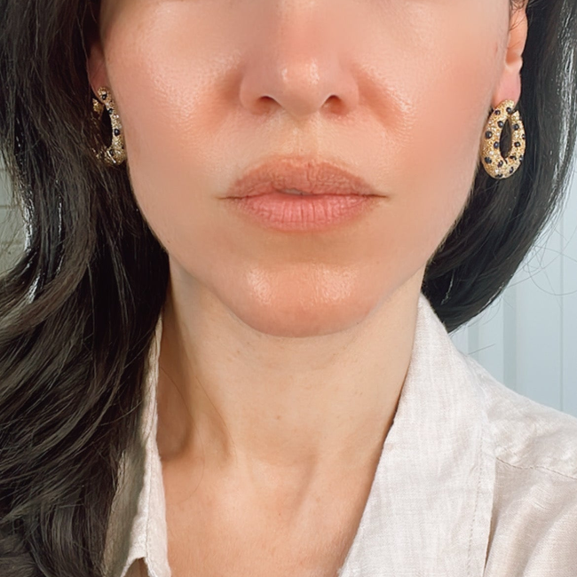 Vintage 18K textured bypass hoops with 3ctw cabochon sapphires and .75 ctw diamonds-gallery-55344662937915