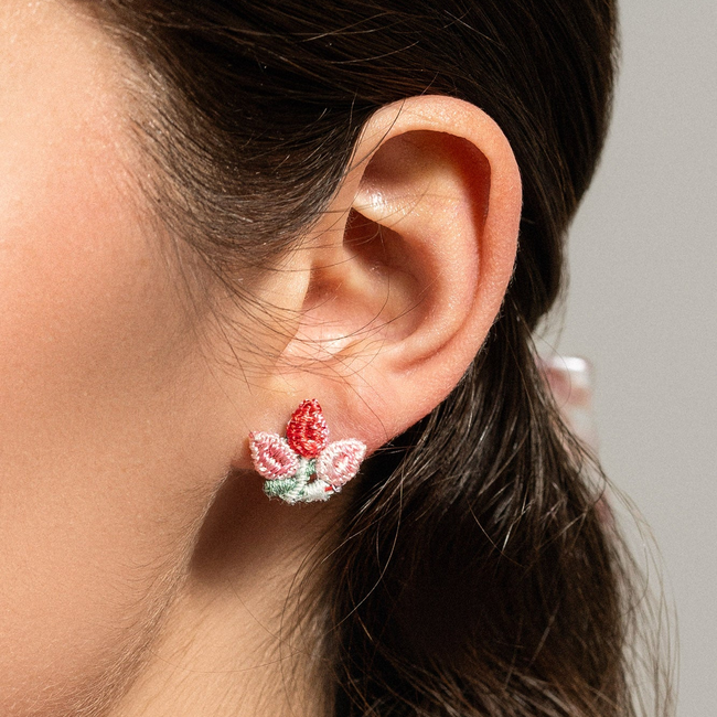 Embroidered Tulip Studs-gallery-41319430750446