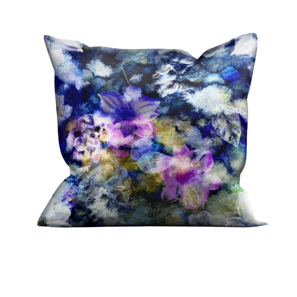 Floral Shimmer Velvet Pillow - Bryony Storm Noir-gallery-30599071236209