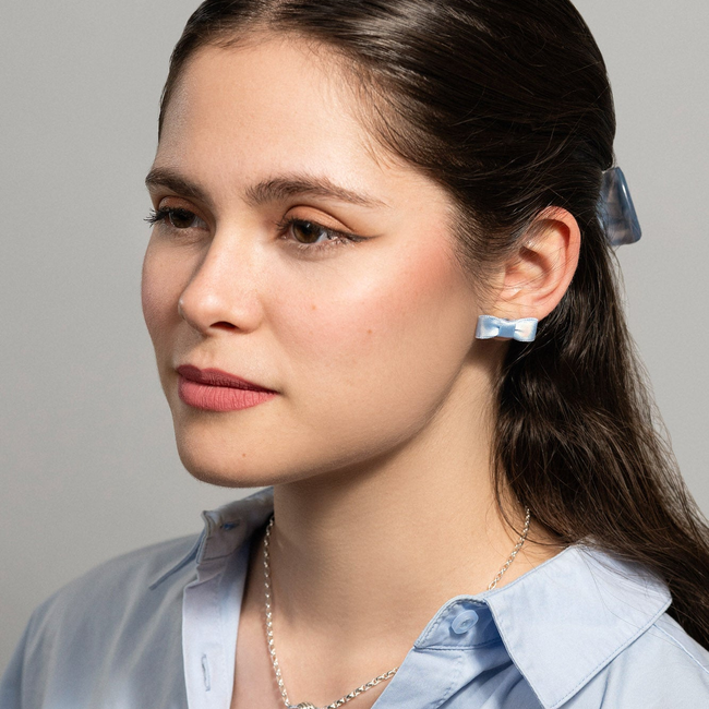 Satin Bow Studs in Blue-gallery-41301628125422